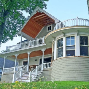 Exterior balustrades with curved rail