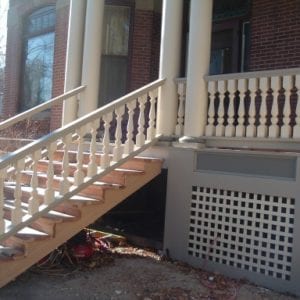 Turned porch stair railing balusters