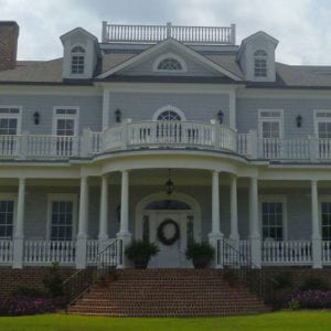 Front entry with large balustrades