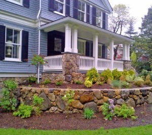 Porch railing and landscaping