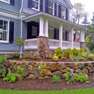 Porch railing and landscaping