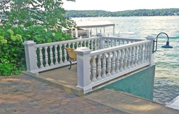 Custom reproduction porch spindles on a boat house