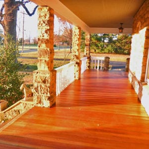 Custom Porch Railing and clear vertical grain Douglas Fir floor