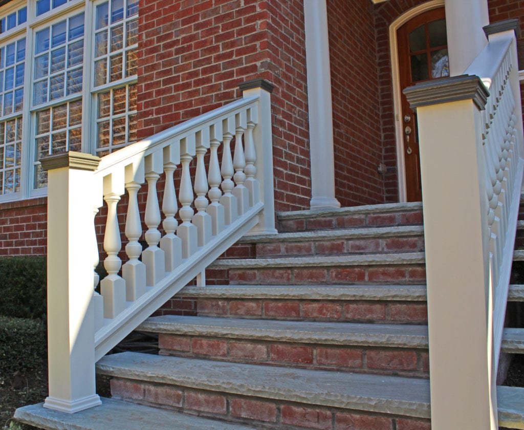 New porch stair railing with wood turned balusters