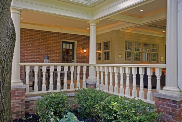 Covered patio railing, spindles, and columns