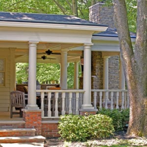 Covered patio railing, spindles, and columns