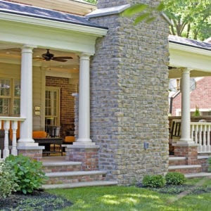 Covered patio railing, spindles, and columns