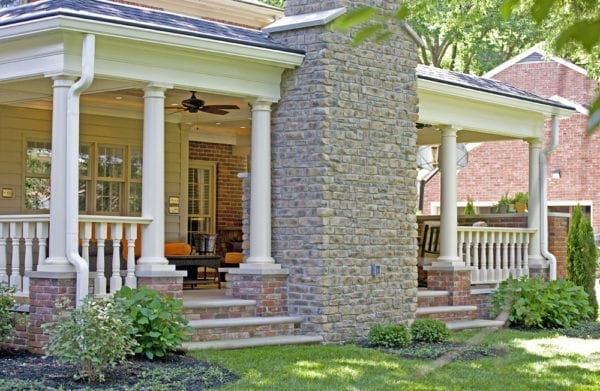 Covered patio railing, spindles, and columns