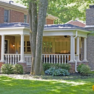 Covered patio railing, spindles, and columns