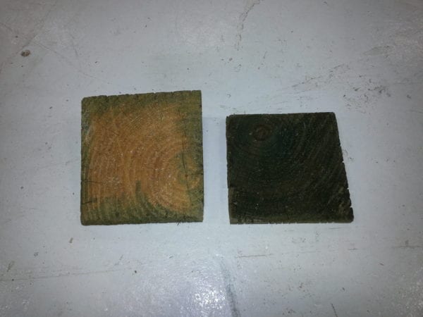 Picture of treated wood with no treat in the middle
