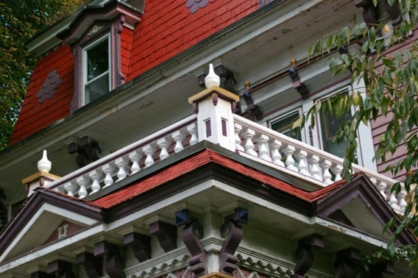 Covered entry Victorian railing