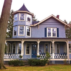 Unique porch railing on Victorian home