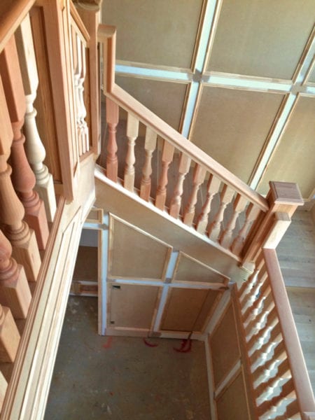 Large turned balusters used on an interior staircase