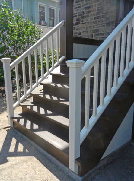 Exterior front entry steps railing