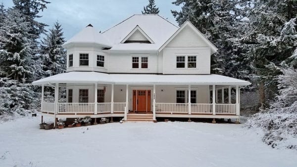 Covered porch railing, square balusters