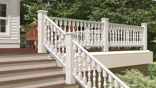 4" Wood Railing with 2 1/2" Rampart Wood Porch Spindles