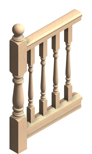 4x4 Turned Newel Post with 2x2 Turned Porch Balusters