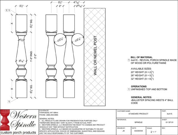 Revival Porch Spindle CAD drawing