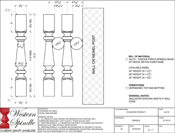 Tuscan Porch Spindle CAD drawing
