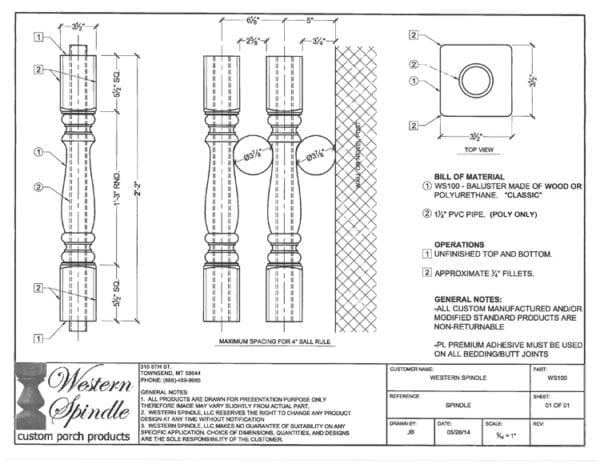 Classic Porch Spindle CAD drawing