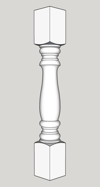 3 1/2 x 26" Classic porch spindle drawing