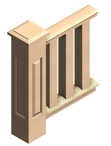 4x4 Square Porch Balusters, 8" Raised Panel Newel Post, 6" porch railing