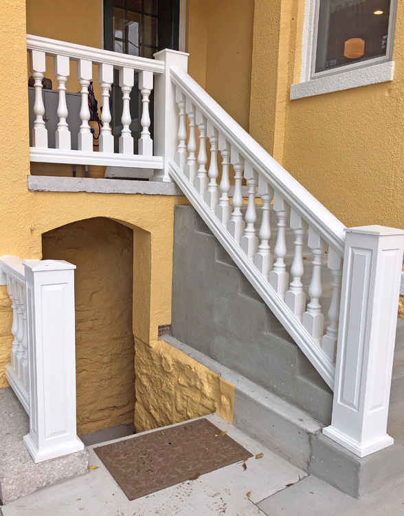 synthetic porch spindles on stairs