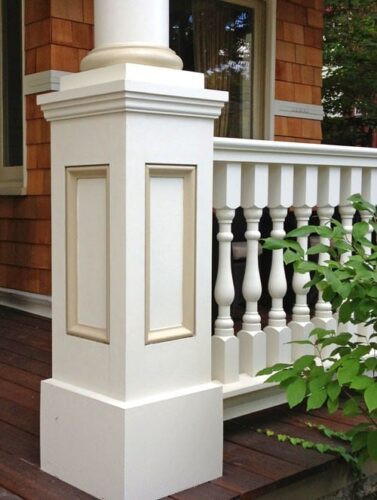 Victorian porch spindles and recessed panel column pedestal