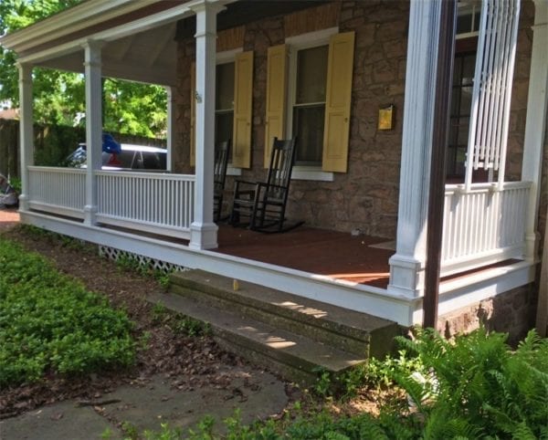 Front porch with square balusters and square fluted columns