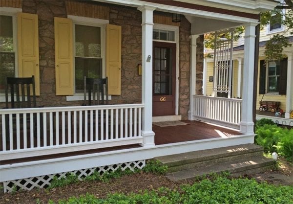 Front porch railing and square fluted columns