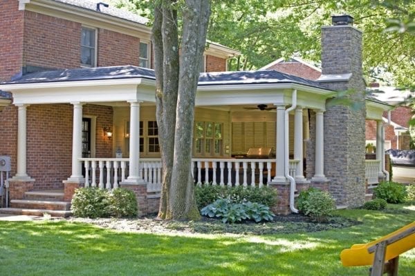 Classic turned porch spindles, covered patio cedar railing