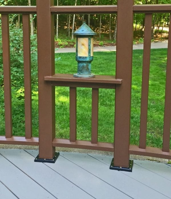 Deck railing showing the use of our wood post installation kit