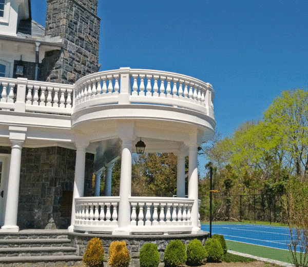 two story curved porch railings