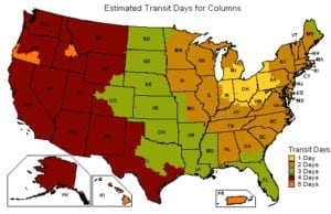 Columns shipped to all 50 states, transit time