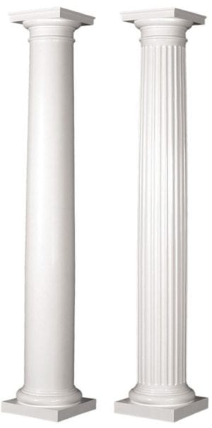 Round tapered columns, smooth and fluted