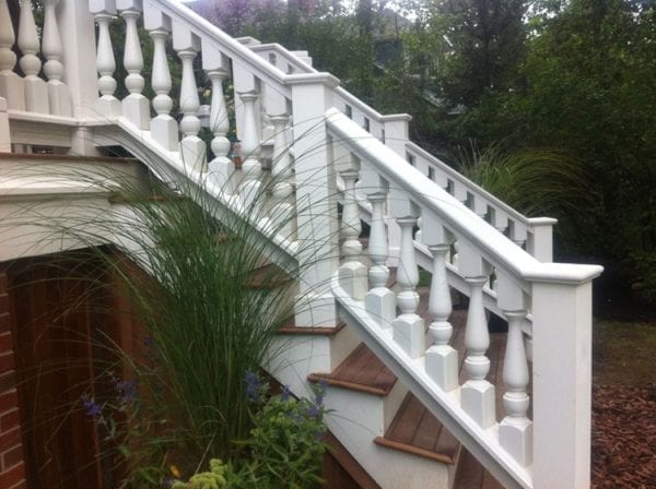 large cedar spindles on deck stair railings