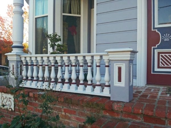 Victorian porch spindles and fancy newel post