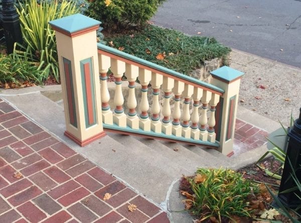 Front entry stair balustrade with turned balusters