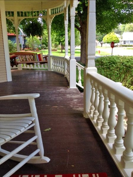 Victorian spindles on front porch railing