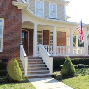 Covered porch railing, turned spindles