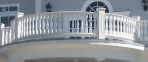 Covered entry curved porch railing