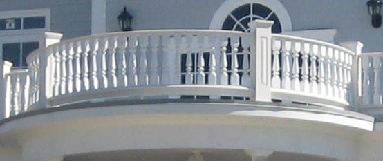 Covered entry curved porch railing