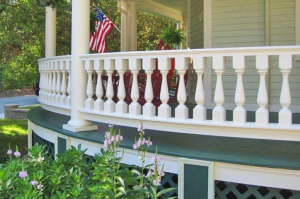 Curved Porch Railing with turned porch balusters