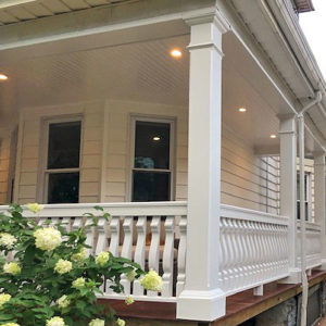 Sawn porch balusters and railing
