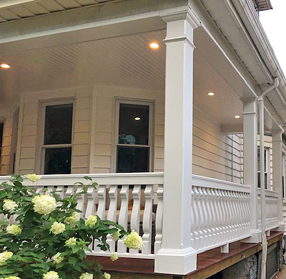 Sawn porch balusters and railing